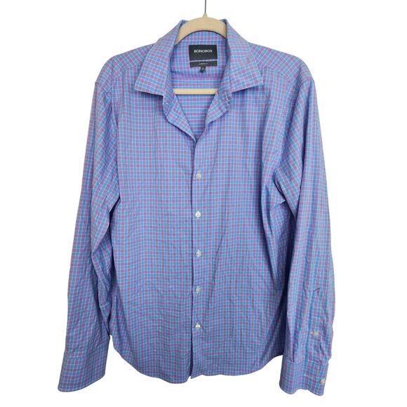 Bonobos Dress Shirt Blue Pink Checker Standard Fit Men M Button Down Shirt - Picture 1 of 7